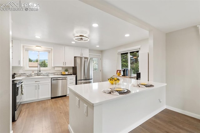 4032 E Darby Cir, Colorado Springs, CO 80907 - kitchen with appliances with stainless steel finishes, light wood-style floors, healthy amount of natural light, and recessed lighting