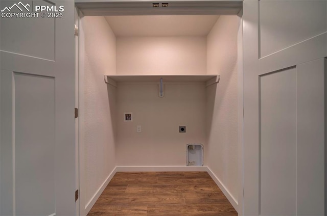 2186 Keara Hts, Colorado Springs, CO 80919 - laundry area with electric dryer hookup, dark wood finished floors, and washer hookup