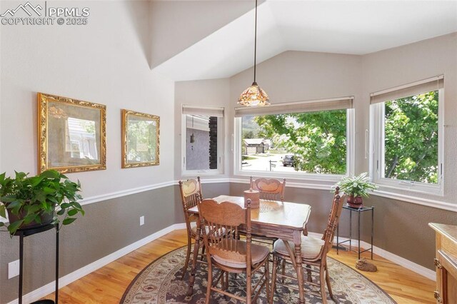 1690 Doe Run Pt, Colorado Springs, CO 80919 - dining area with wood finished floors and lofted ceiling