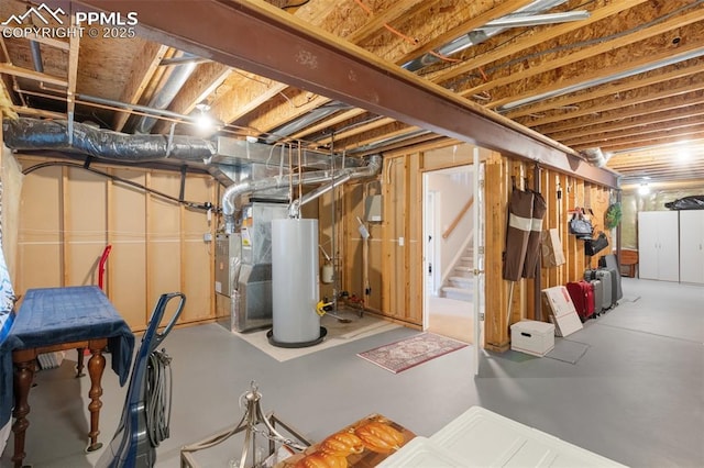 1690 Doe Run Pt, Colorado Springs, CO 80919 - unfinished basement with water heater and stairway