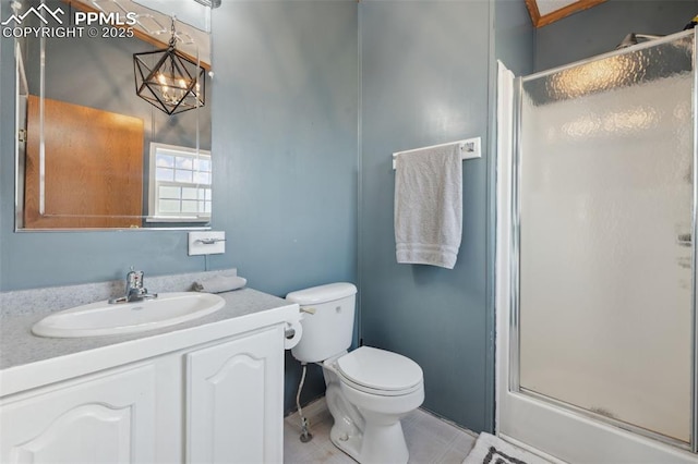 5664 Southfork Dr, Peyton, CO 80831 - full bath featuring a stall shower, vanity, and tile patterned flooring