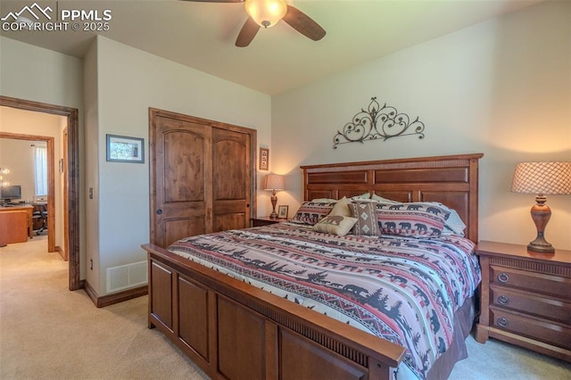 15324 Pole Pine Pt, Colorado Springs, CO 80908 - bedroom featuring light colored carpet, ceiling fan, and a closet