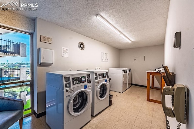 411 Lakewood Cir Unit B527, Colorado Springs, CO 80910 - shared laundry room featuring washer and dryer, a textured ceiling, and light flooring