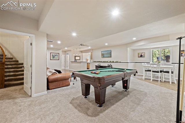 15704 Pole Pine Pt, Colorado Springs, CO 80908 - game room with carpet floors, recessed lighting, and pool table