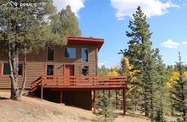 130 Oak Ln, Florissant, CO 80816 - back of property featuring a wooden deck