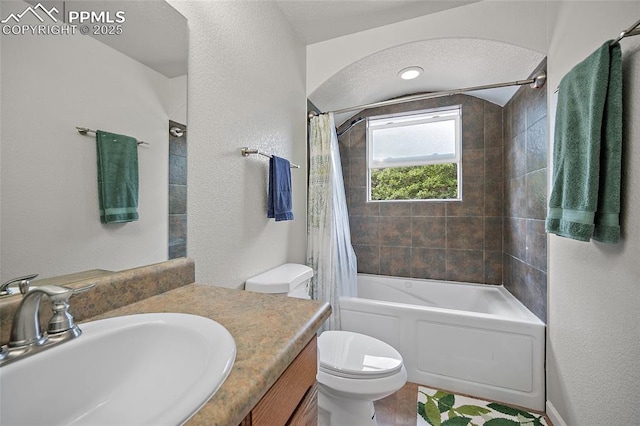 354 Corona Ave, Palmer Lake, CO 80133 - full bath featuring vanity, shower / tub combo with curtain, and a textured wall