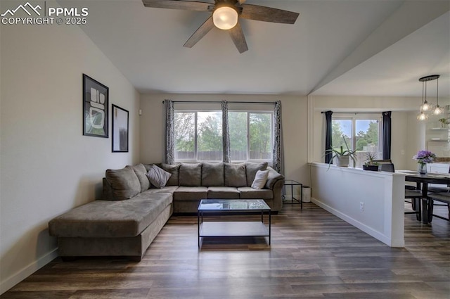 4530 W Jet Wing Cir, Colorado Springs, CO 80916 - living room featuring a ceiling fan and dark wood-type flooring