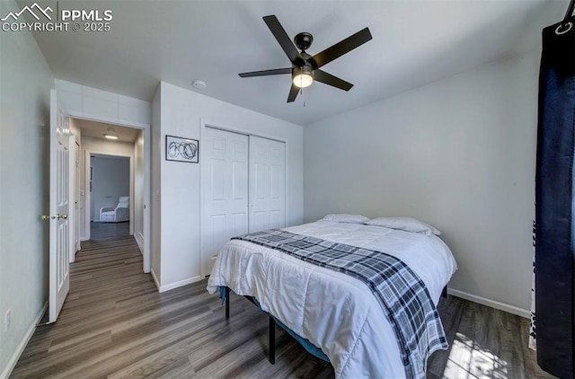 4530 W Jet Wing Cir, Colorado Springs, CO 80916 - bedroom featuring wood finished floors, a closet, and ceiling fan