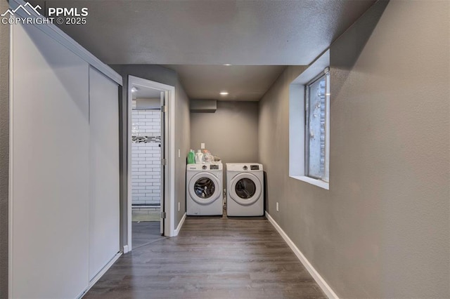 4530 W Jet Wing Cir, Colorado Springs, CO 80916 - laundry room featuring independent washer and dryer, wood finished floors, and recessed lighting
