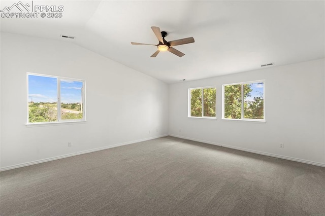 3970 Old Ranch Rd, Colorado Springs, CO 80908 - empty room featuring vaulted ceiling, a ceiling fan, and carpet flooring