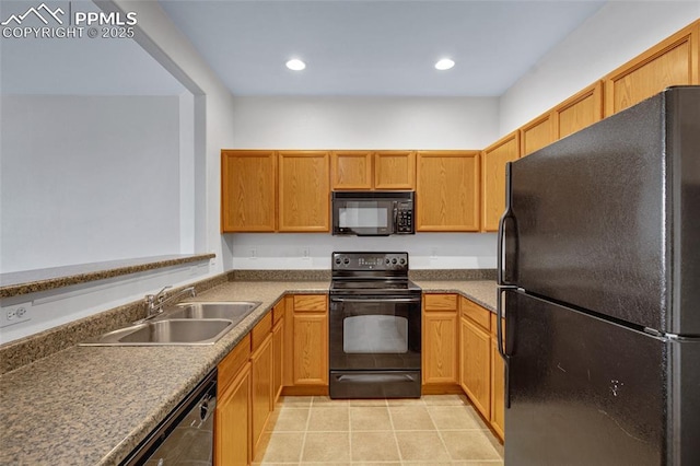 8170 Snow Bowl Hts, Fountain, CO 80817 - kitchen with black appliances, light tile patterned floors, and recessed lighting
