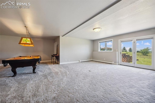 780 Mission Hill Way, Colorado Springs, CO 80921 - recreation room featuring baseboard heating, carpet floors, and billiards
