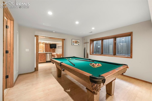 1282 Hill Cir, Colorado Springs, CO 80904 - rec room with light wood-style flooring, pool table, and recessed lighting