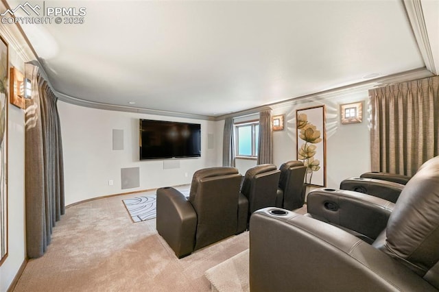 1282 Hill Cir, Colorado Springs, CO 80904 - cinema room featuring crown molding and light carpet