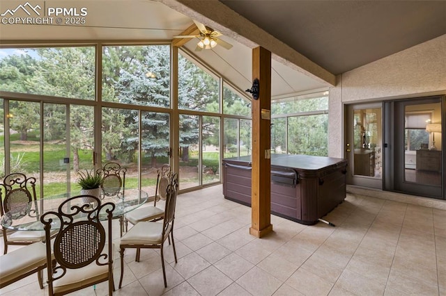 10 Desert Inn Way, Colorado Springs, CO 80921 - sunroom / solarium with a jacuzzi, ceiling fan, tile patterned floors, and expansive windows
