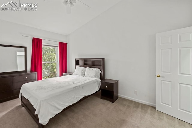 10 Desert Inn Way, Colorado Springs, CO 80921 - bedroom with vaulted ceiling, light carpet, and a ceiling fan