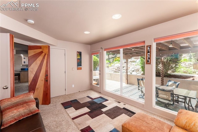 616 Tierra Verde Ct, Colorado Springs, CO 80904 - doorway to outside featuring carpet flooring and recessed lighting