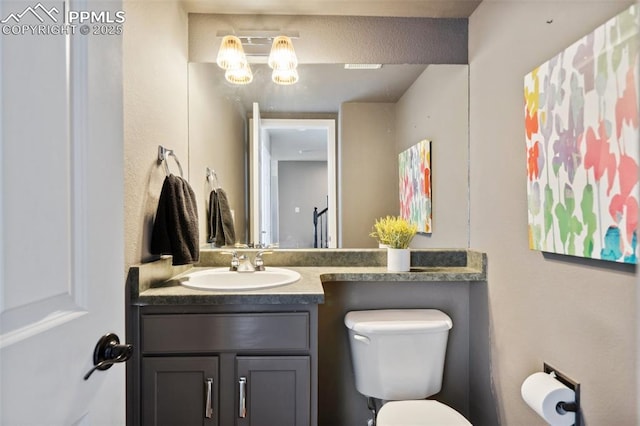 12275 Oregon Wagon Trl, Elbert, CO 80106 - bathroom with vanity and a chandelier