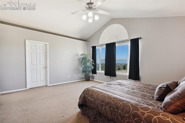 12275 Oregon Wagon Trl, Elbert, CO 80106 - carpeted bedroom featuring vaulted ceiling and ceiling fan