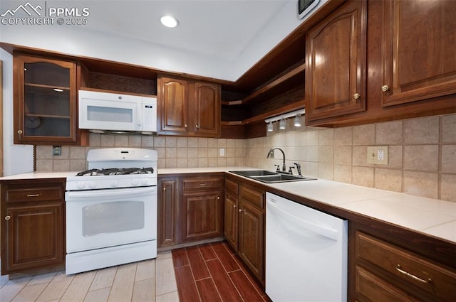1112 W 4th St, Florence, CO 81226 - kitchen featuring white appliances, open shelves, light countertops, and recessed lighting