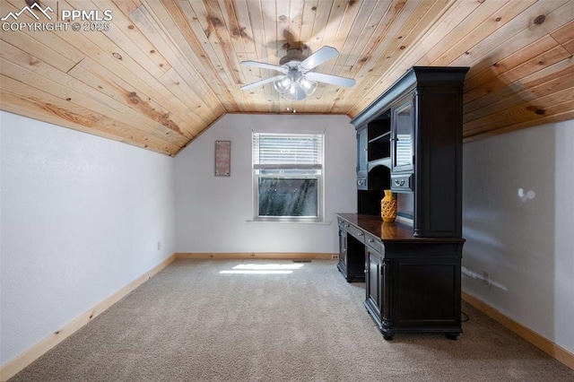1112 W 4th St, Florence, CO 81226 - bonus room with wooden ceiling, light carpet, ceiling fan, and vaulted ceiling