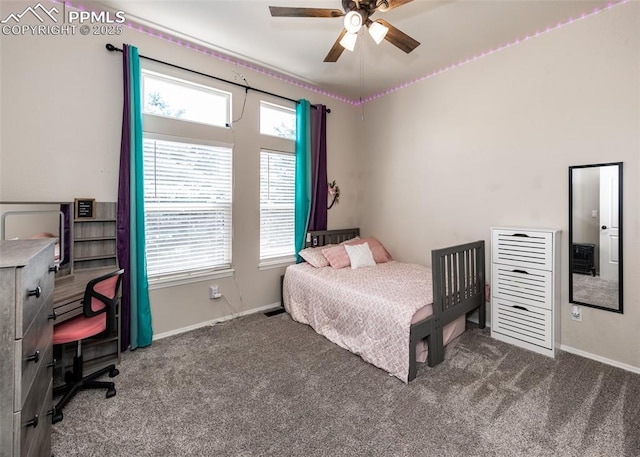 7145 Appletree Loop, Colorado Springs, CO 80925 - bedroom with dark carpet, a desk, and ceiling fan