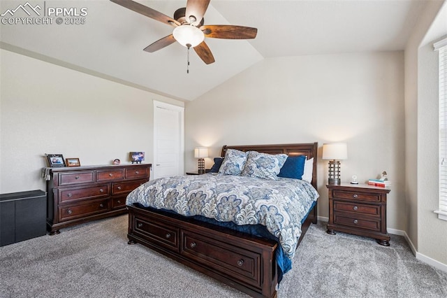 6107 Adamants Dr, Colorado Springs, CO 80924 - bedroom with carpet flooring, vaulted ceiling, and a ceiling fan