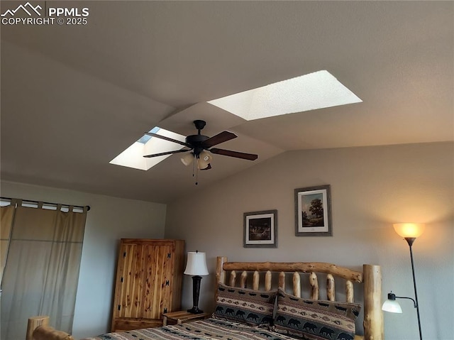 237 Blue Spruce Rd, Divide, CO 80814 - bedroom featuring a skylight, lofted ceiling, and a ceiling fan