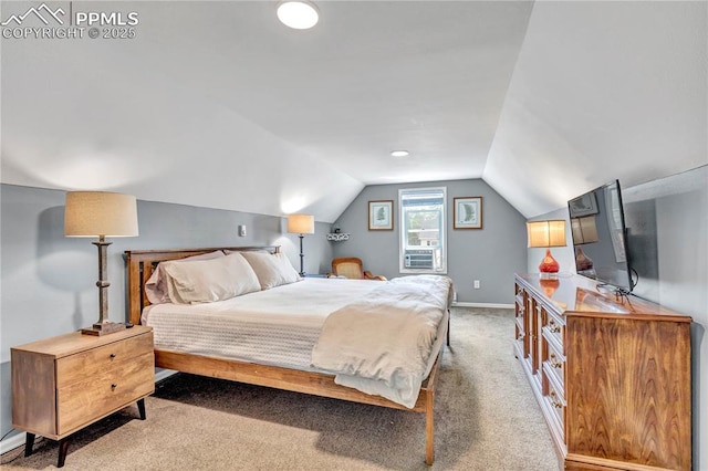531 N Cedar St, Colorado Springs, CO 80903 - bedroom featuring lofted ceiling, light colored carpet, and cooling unit
