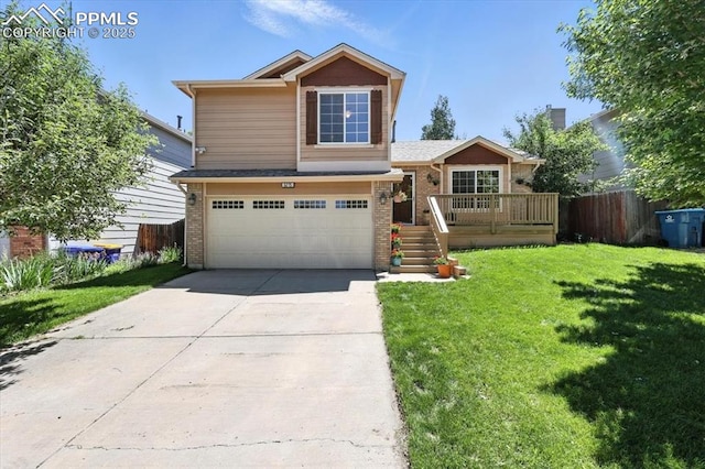 6275 Montarbor Dr, Colorado Springs, CO 80918 - view of front of home featuring an attached garage, brick siding, driveway, and a deck