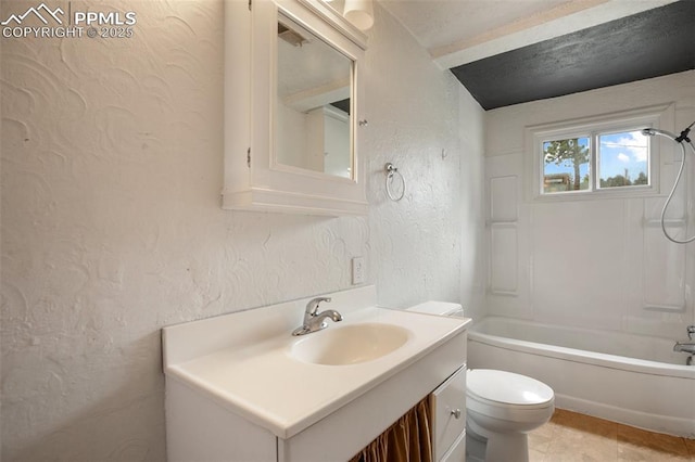 205 N Laurel St, Woodland Park, CO 80863 - full bathroom with a textured wall, vanity, and shower / tub combination