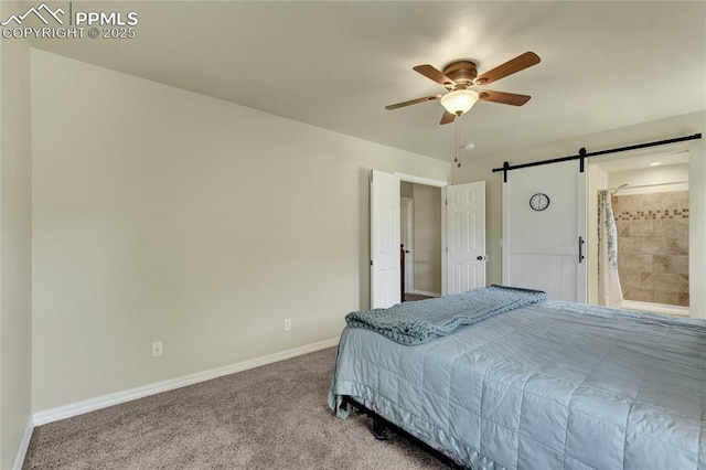 2601 Lynbarton Pt, Colorado Springs, CO 80918 - bedroom featuring carpet, a barn door, and a ceiling fan