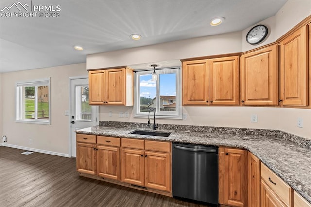 1005 Mountain View Rd, Woodland Park, CO 80863 - kitchen featuring dishwasher, dark wood finished floors, and recessed lighting