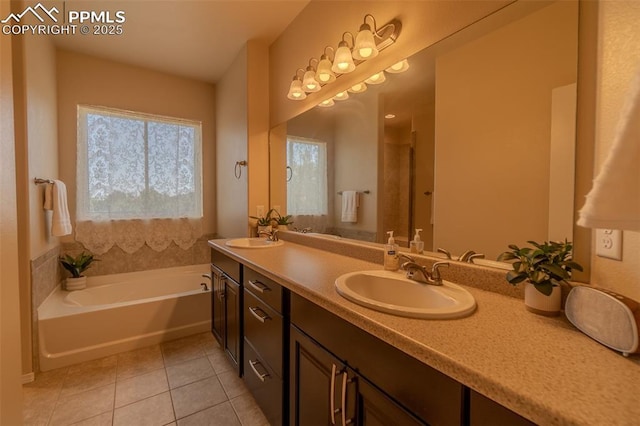 17529 Old Cherokee Trl, Colorado Springs, CO 80921 - full bath featuring tile patterned floors, double vanity, and a bath
