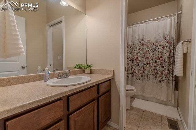 17529 Old Cherokee Trl, Colorado Springs, CO 80921 - bathroom with vanity, tile patterned flooring, and shower / tub combo with curtain