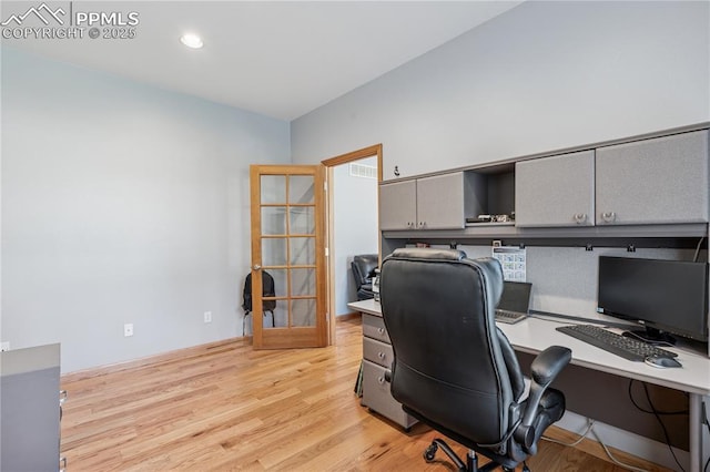 2664 Emerald Ridge Dr, Colorado Springs, CO 80920 - office with light wood-style floors and recessed lighting