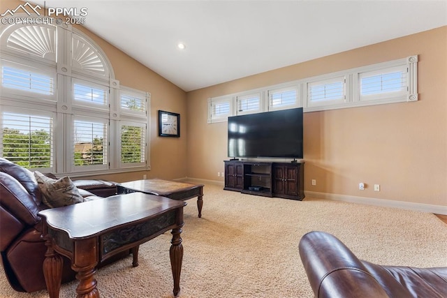 2585 Dunfries Ct, Colorado Springs, CO 80919 - living area with carpet floors, recessed lighting, and high vaulted ceiling