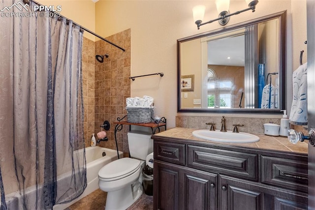 2585 Dunfries Ct, Colorado Springs, CO 80919 - bathroom featuring shower / tub combo with curtain, vanity, and tile patterned floors