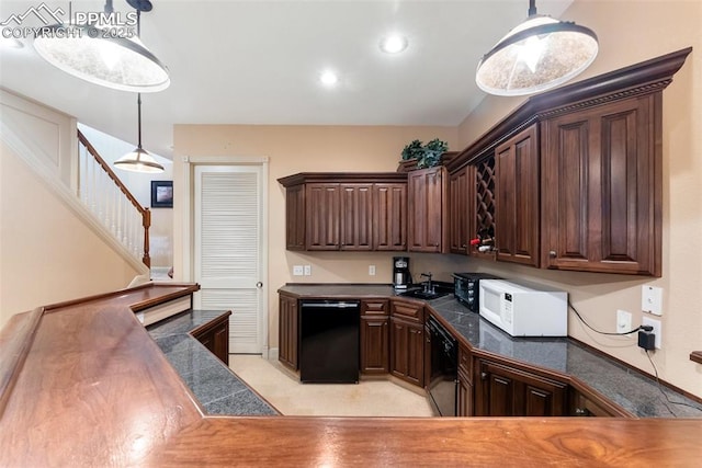 2585 Dunfries Ct, Colorado Springs, CO 80919 - kitchen featuring white microwave, tile counters, dishwasher, and recessed lighting