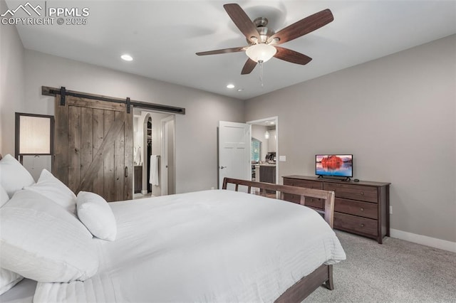 501 N Franklin St, Colorado Springs, CO 80903 - carpeted bedroom featuring recessed lighting, a ceiling fan, and a barn door