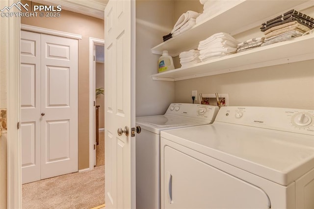 1607 N Chestnut St, Colorado Springs, CO 80907 - laundry room featuring washer and dryer and light colored carpet