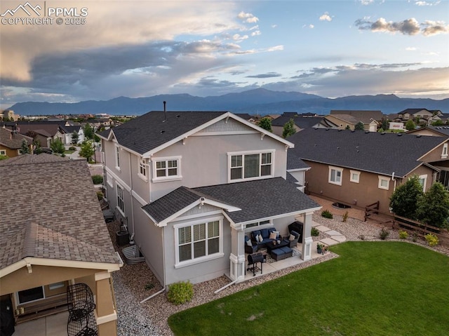 4296 New Santa Fe Trl, Colorado Springs, CO 80924 - rear view of house with an outdoor living space, a mountain view, and a residential view