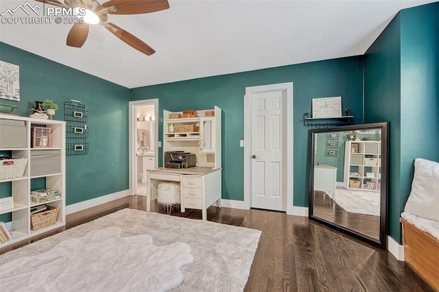 970 Bend In The Trail Rd, Monument, CO 80132 - bedroom with wood finished floors, a ceiling fan, and ensuite bathroom