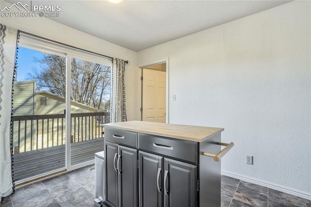 1633 N Chestnut St, Colorado Springs, CO 80907 - kitchen with wooden counters, a kitchen island, and a textured wall