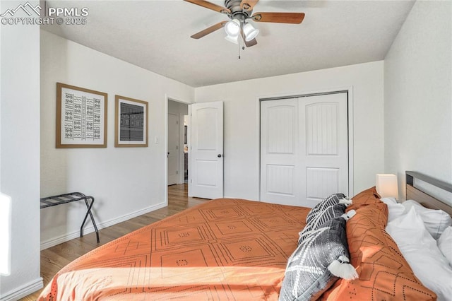 1633 N Chestnut St, Colorado Springs, CO 80907 - bedroom featuring wood finished floors, a closet, and ceiling fan