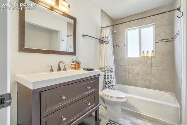 1633 N Chestnut St, Colorado Springs, CO 80907 - full bathroom with shower / bath combo with shower curtain, vanity, and wood finished floors