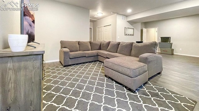 6640 Backcountry Loop, Colorado Springs, CO 80927 - living area featuring wood finished floors and recessed lighting