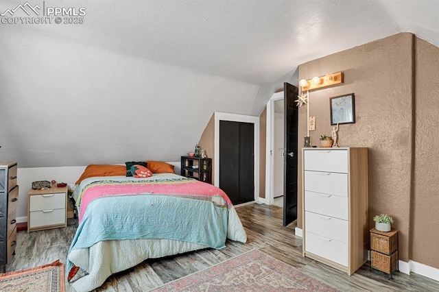 4540 Fountain Ave, Cascade, CO 80809 - bedroom featuring wood finished floors and lofted ceiling