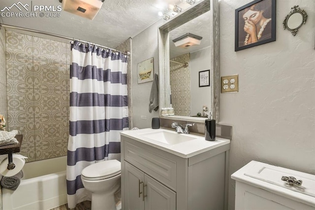 4540 Fountain Ave, Cascade, CO 80809 - full bath featuring vanity, a textured wall, shower / bath combo, and a textured ceiling
