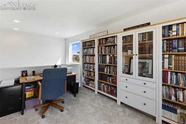 6469 Bodacious Cir, Colorado Springs, CO 80923 - carpeted office featuring recessed lighting and wall of books